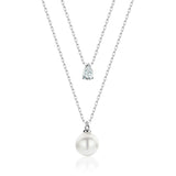 Perlenkette mit tropfenförmigen Zirkonsteinen Für Damen 925er Silber