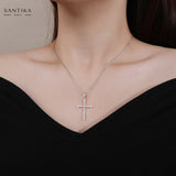 Kreuz Halskette mit Zirkonsteinen Für Damen 925er Silber mit Anhänger - Silber