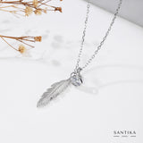 Halskette Feder & Solitär Für Damen 925er Silber mit Anhänger