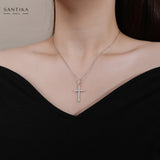 Kreuz Halskette mit Zirkonsteinen Für Damen 925er Silber mit Anhänger - Silber