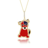 Mini Hund Emaille Halskette Für Damen 925er Silber-Gold