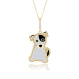 Mini Hund Emaille Halskette Für Damen 925er Silber-Gold