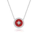 Zirkon-Stern-Anhänger mit Emaille Für Damen 925er Silber mit Anhänger - Rot-Silber