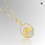 Zirkonia-Silberkette Aura Auge Für Damen 925er Silber mit Anhänger - Weiß-Gelb