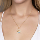 Zirkonia-Silberkette Aura Auge Für Damen 925er Silber mit Anhänger - Dunkelblau-Gelb