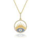 Zirkonia-Silberkette Aura Auge Für Damen 925er Silber mit Anhänger - Dunkelblau-Gelb
