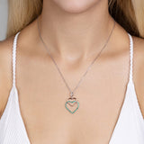 Doppelherz Zirkon-Silberkette Für Damen 925er Silber mit Anhänger - Grün