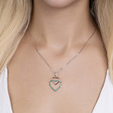 Doppelherz Zirkon-Silberkette Für Damen 925er Silber mit Anhänger - Grün