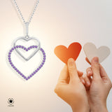Doppelherz Zirkon-Silberkette Für Damen 925er Silber mit Anhänger - Violett