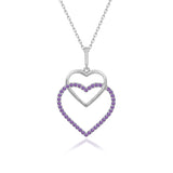 Doppelherz Zirkon-Silberkette Für Damen 925er Silber mit Anhänger - Violett