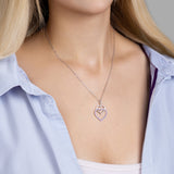 Doppelherz Zirkon-Silberkette Für Damen 925er Silber mit Anhänger - Violett