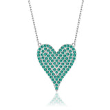 Zirkon Herzkette Für Damen 925er Silber mit Anhänger - Grün