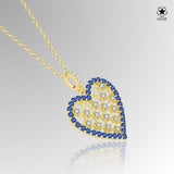 Zirkonstein Herzkette Für Damen 925er Silber mit Anhänger - Gold/Dunkelblau