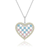 Zirkonstein Herzkette Für Damen 925er Silber mit Anhänger - Silber/Gelb-Blau-Rosa