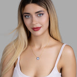 Zirkonstein-Halskette Für Damen 925er Silber mit Anhänger - Weiß-Dunkelblau