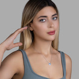 Zirkonstein-Halskette Für Damen 925er Silber mit Anhänger - Blau-Weiß