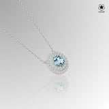 Zirkonstein-Halskette Für Damen 925er Silber mit Anhänger - Blau-Weiß