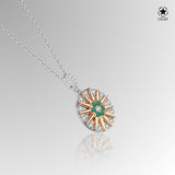 Blume des Lebens Halskette Für Damen 925er Silber mit Anhänger - Grün-Rosegold