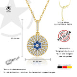 Blume des Lebens Halskette Für Damen 925er Silber mit Anhänger - Dunkelblau-Gold