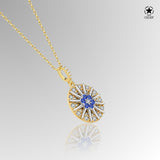 Blume des Lebens Halskette Für Damen 925er Silber mit Anhänger - Dunkelblau-Gold