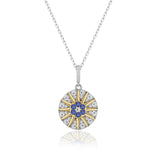 Blume des Lebens Halskette Für Damen 925er Silber mit Anhänger - Dunkelblau-Weiß