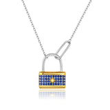 Nordstern-Schlosskette Für Damen 925er Silber mit Anhänger - Dunkelblau-Gold