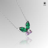 Schmetterlingshalskette mit Zirkonsteinen Für Damen 925er Silber mit Anhänger  - Grün-Lila