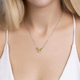 Schmetterlingshalskette mit Zirkonsteinen Für Damen 925er Silber mit Anhänger  - Grün-Lila