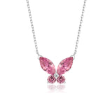 Schmetterlingshalskette mit Zirkonsteinen Für Damen 925er Silber mit Anhänger  - Rosa