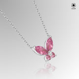 Schmetterlingshalskette mit Zirkonsteinen Für Damen 925er Silber mit Anhänger  - Rosa