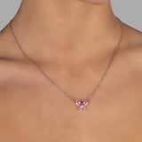 Schmetterlingshalskette mit Zirkonsteinen Für Damen 925er Silber mit Anhänger  - Rosa