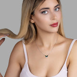 Schmetterlingshalskette mit Zirkonsteinen Für Damen 925er Silber mit Anhänger  - Gelbgrün