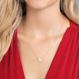 Schmetterlingshalskette mit Zirkonsteinen Für Damen 925er Silber mit Anhänger  - Weiß-Gold