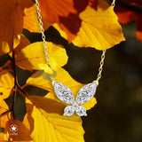 Schmetterlingshalskette mit Zirkonsteinen Für Damen 925er Silber mit Anhänger  - Weiß-Gold