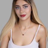 Schmetterlingshalskette mit Zirkonsteinen Für Damen 925er Silber mit Anhänger  - Rot