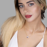 Schmetterlingshalskette mit Zirkonsteinen Für Damen 925er Silber mit Anhänger  -  Weiß-Lila