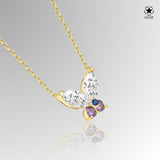 Schmetterlingshalskette mit Zirkonsteinen Für Damen 925er Silber mit Anhänger  -  Weiß-Lila