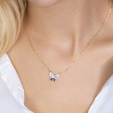Schmetterlingshalskette mit Zirkonsteinen Für Damen 925er Silber mit Anhänger  -  Weiß-Lila