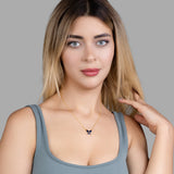 Schmetterlingshalskette mit Zirkonsteinen Für Damen 925er Silber mit Anhänger  - Dunkelblau-Rosa