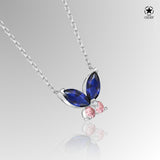 Schmetterlingshalskette mit Zirkonsteinen Für Damen 925er Silber mit Anhänger  - Dunkelblau-Rosa