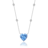 Zirkon Herz Halskette Für Damen 925er Silber mit Anhänger - Blau