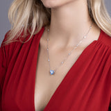 Zirkon Herz Halskette Für Damen 925er Silber mit Anhänger - Blau