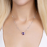 Zirkon Herz Halskette Für Damen 925er Silber mit Anhänger - Violett