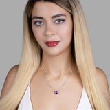 Zirkon Herz Halskette Für Damen 925er Silber mit Anhänger - Violett