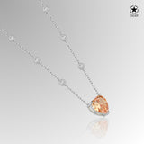 Zirkon Herz Halskette Für Damen 925er Silber mit Anhänger - Orange