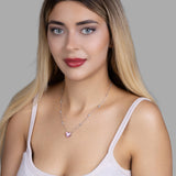 Zirkon Herz Halskette Für Damen 925er Silber mit Anhänger - Rosa