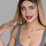 Zirkon Herz Halskette Für Damen 925er Silber mit Anhänger - Rot