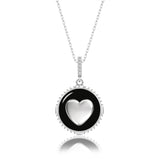 Herz Halskette Emaille Für Damen 925er Silber mit Anhänger - Schwarz