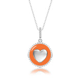 Herz Halskette Emaille Für Damen 925er Silber mit Anhänger - Orange