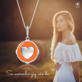 Herz Halskette Emaille Für Damen 925er Silber mit Anhänger - Orange